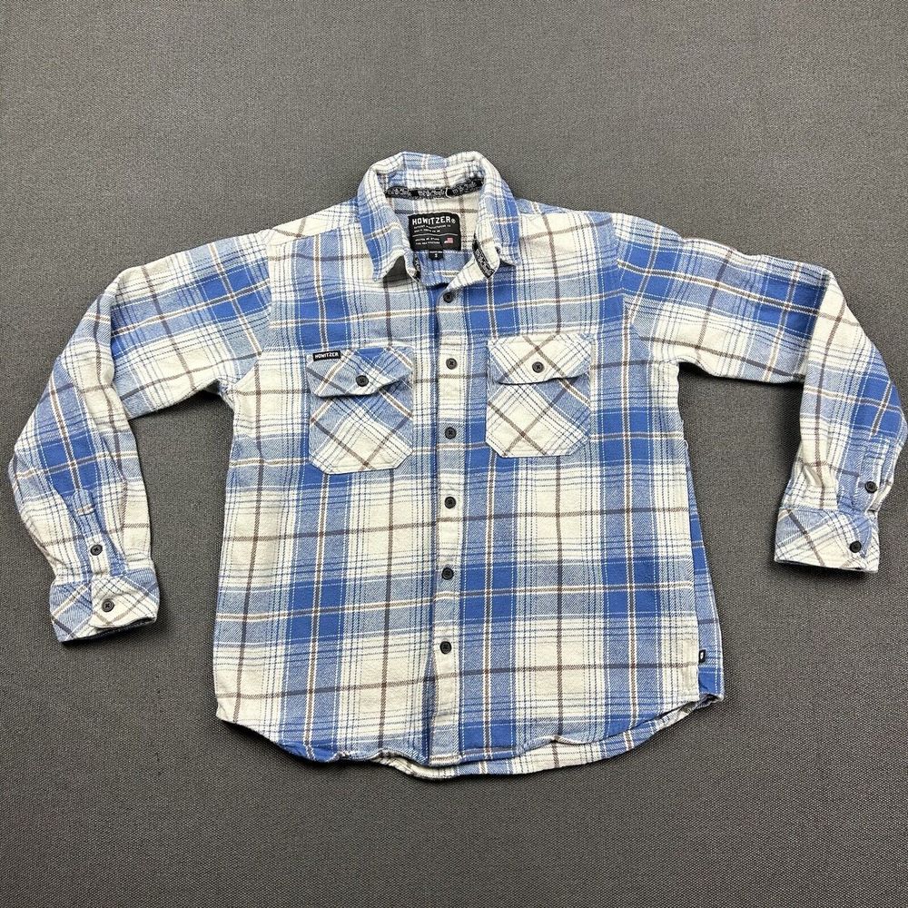 Howitzer‎ Flannel Mens Small Blue White Button Down We The People Shirt Patch